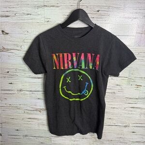 NIRVANA womens Charcoal Tee with Colorful Logo gray size xs